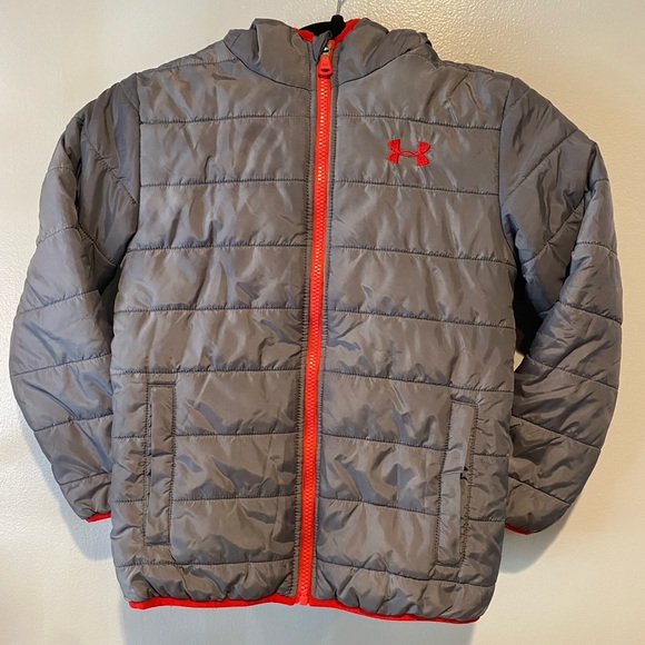 Under Armour Kids Puffer Jacket - Charcoal and Crimson - Picture 2 of 11